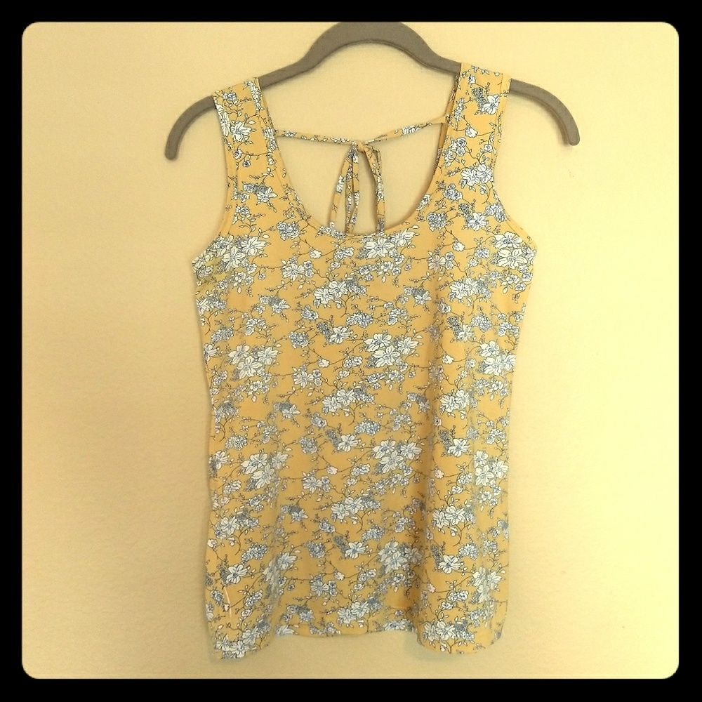 Sexy yellow floral tank with tie back